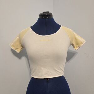 White and Butter Yellow Retro Ringer Baby Tee